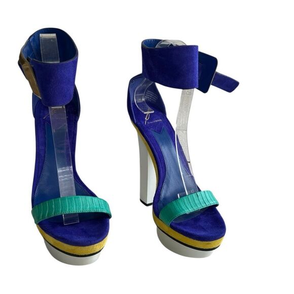 BRIAN ATWOOD BRAGANCA MULTI COLOR Leather Suede PLATFORM SANDAL HEELS - Picture 3 of 12